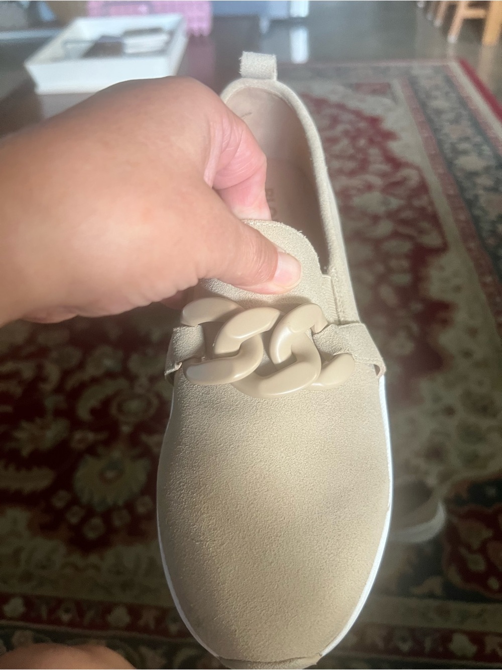 Women's Beige Slip-On Chain-Accent Casual Shoes